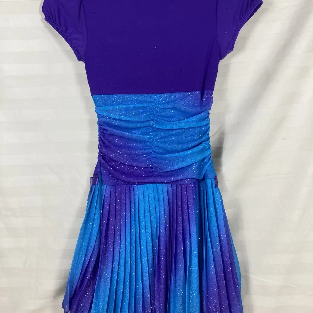 By & By Girl Dress Size 10 Color Purple and Aqua glittery, pleated, dressy - Picture 2 of 7